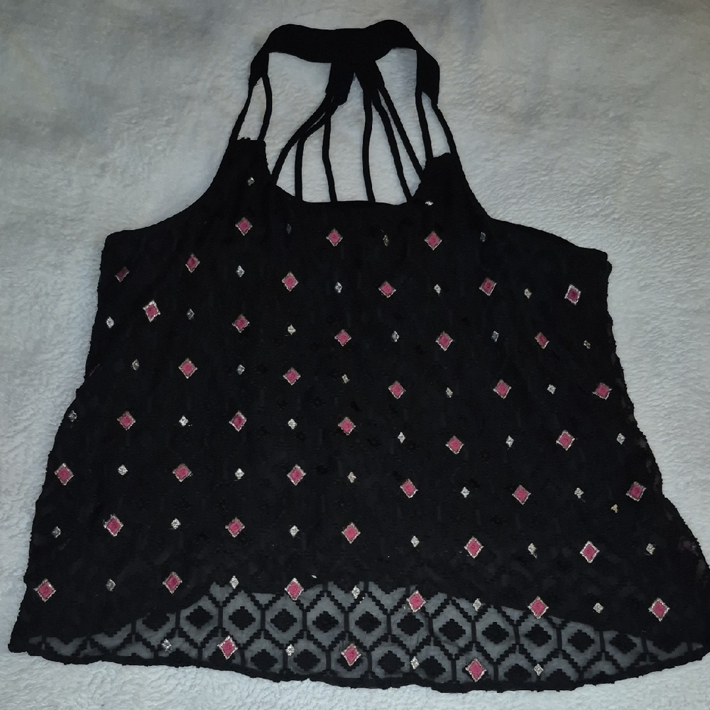 Candie's Black Lace Halter Camisole with Pink Diamond Motif Sz. XL